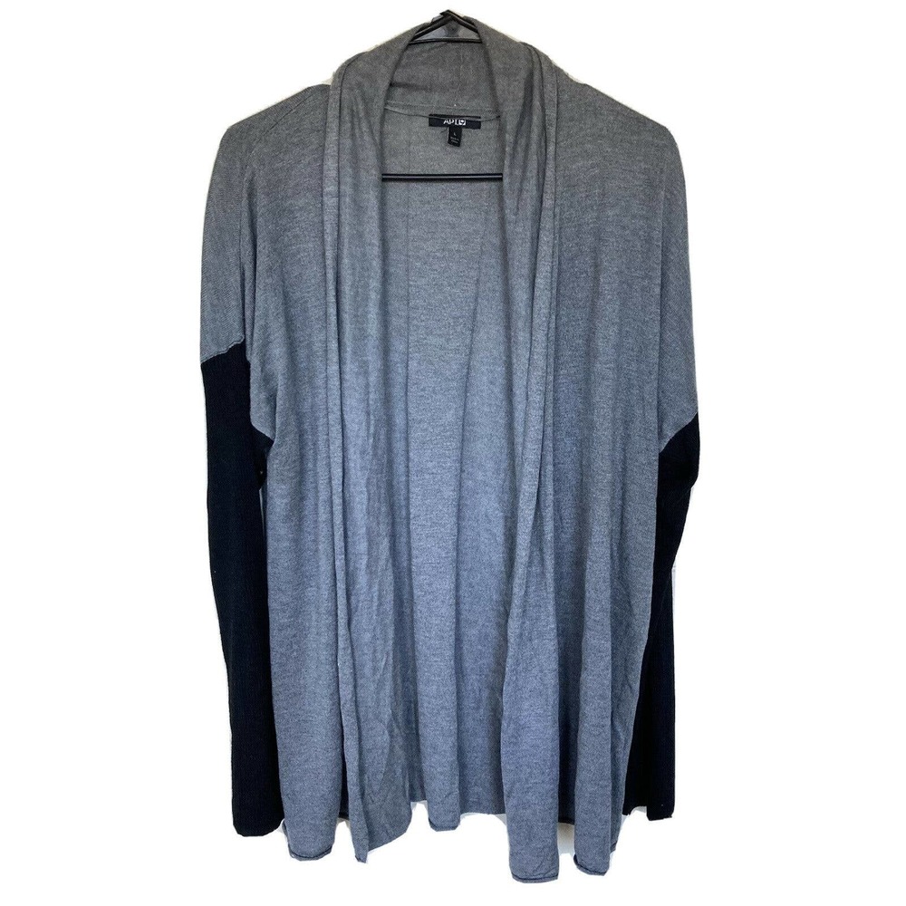 Apt 9 Cardigan Sz L Open Front Sweater Gray Black Sleeves Cowl Neck Womens Fall